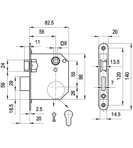 ABUS No 3436 Cilinderes Bevésőzár 2 nyelv 55/55 