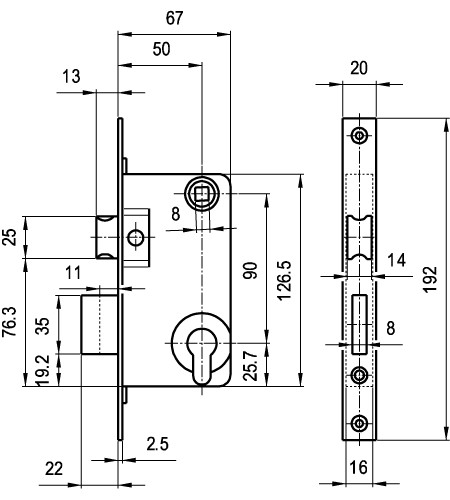 Cil.bevésőzár N°709 50/90/8 euro elzett sárga doboz