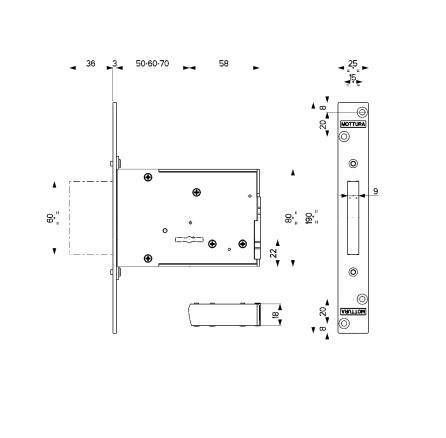 MOTTURA  40.702 50mm biztonsági bevéső reteszzár 4 fordulatos