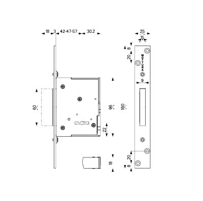 MOTTURA  40.752 47 mm Reteszzár 1 nyelv 2 fordulat  (GARAY zár) 2 db kulcs