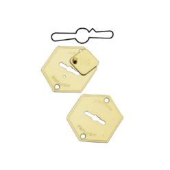   Mottura 95.299 kéttollú zárhoz kulcslyuk takaró 6 szög 52*64 fényes Réz  pár belső lemezzel