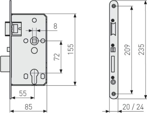 ABUS TKZ40/20 R/L PZ bevésözár rozsdamentes, acél automatikusan záródikk 
