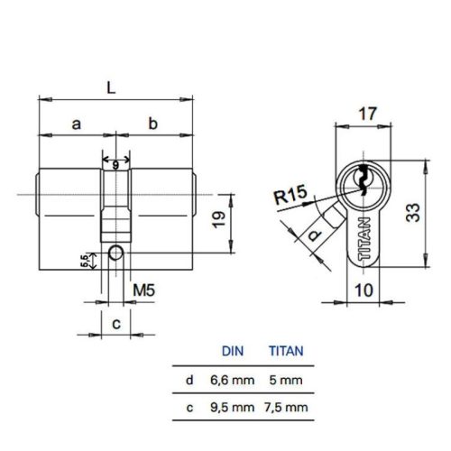 TITAN K1 45/45 Zárbetét fúrásvédett 3 kulccsal