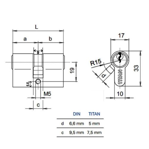 TITAN K5 30/75  Zárbetét fúrásvédett 5 kulccsal